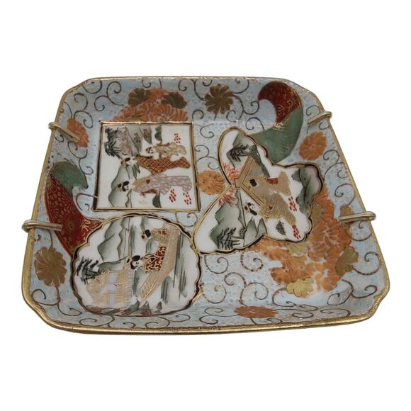 Hand Painted Macau Cloisonne Porcelain Satsuma Blank 3 Scenes Japanese Village - Picture 6 of 12